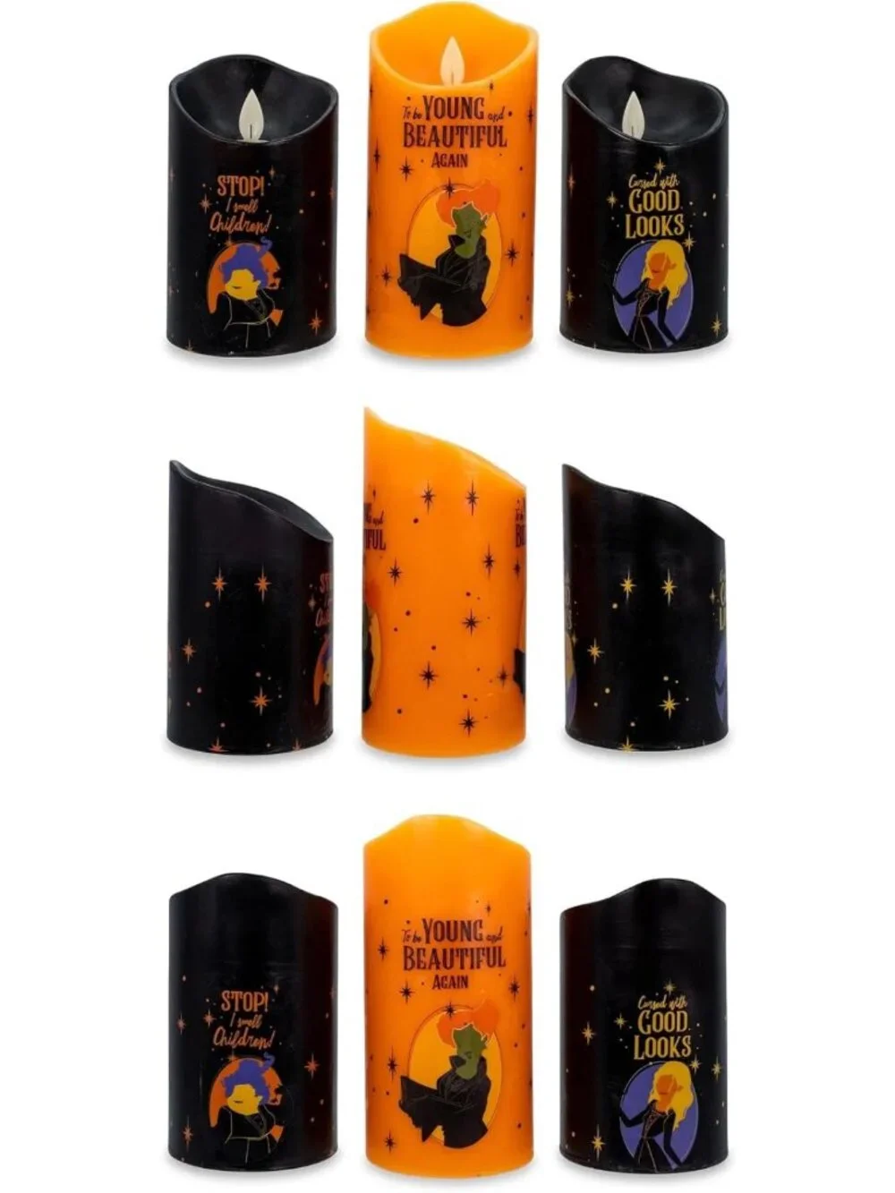Hocus Pocus LED Flameless Candles Set of 3 | Flickering Light with Timer